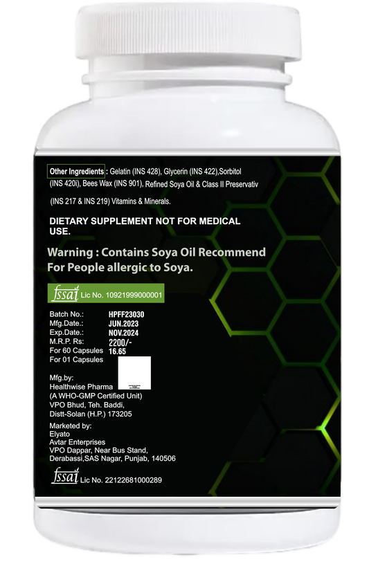 ELYATO Omega 3 Fish Oil 1000mg Capsules, EPA180 DHA120, 60 Count