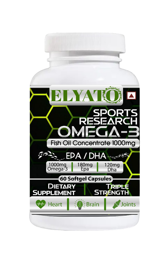 ELYATO Omega 3 Fish Oil 1000mg Capsules, EPA180 DHA120, 60 Count